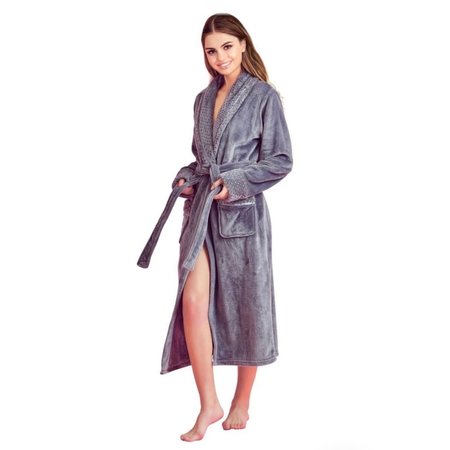 TOWELSOFT Women Plush Shawl Collar Robe, Fleece Bathrobe, Gray XXL/One Size PLH-RB-GRY-XL